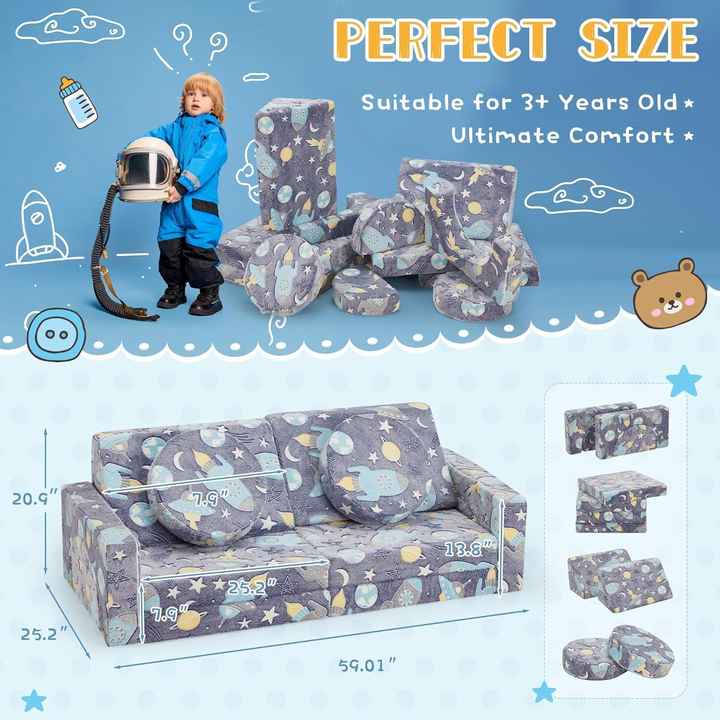 Sofá modular versátil para sala de juegos infantil de 12 piezas con brillo verde