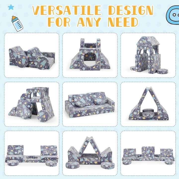 Sofá modular versátil para sala de juegos infantil de 12 piezas con brillo verde