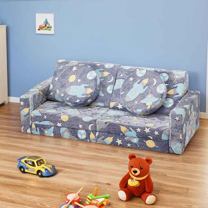 Sofá modular versátil para sala de juegos infantil de 12 piezas con brillo verde