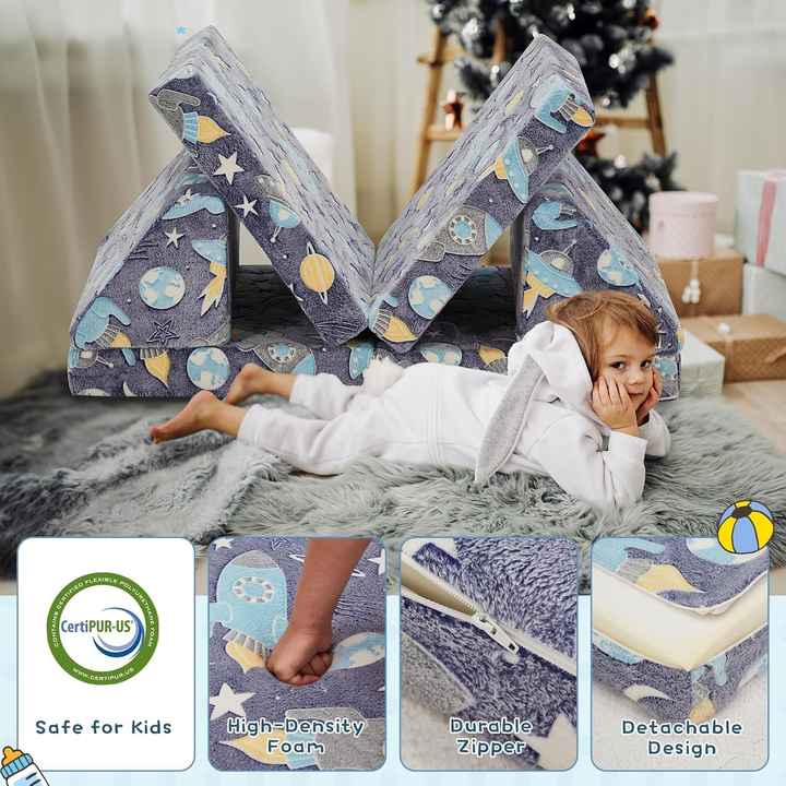 Sofá modular versátil para sala de juegos infantil de 12 piezas con brillo verde