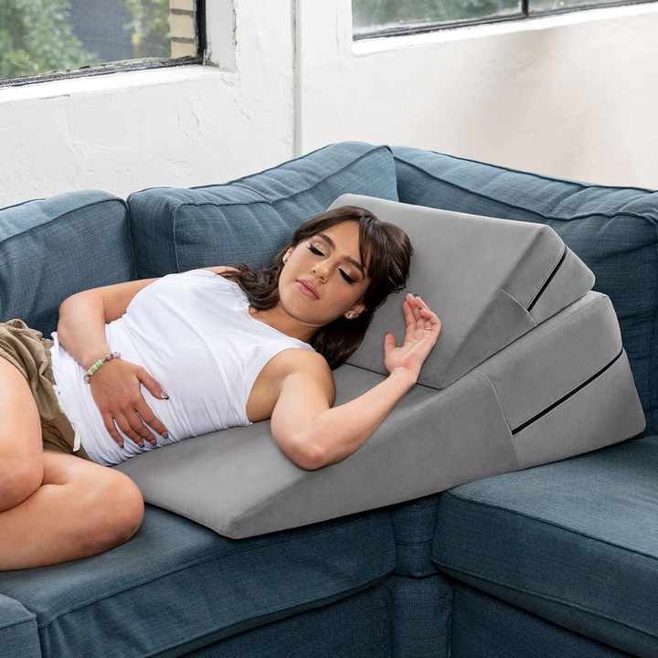 Juego de almohadas de espuma comprimida en forma de cuña para apoyo de espalda y rodillas