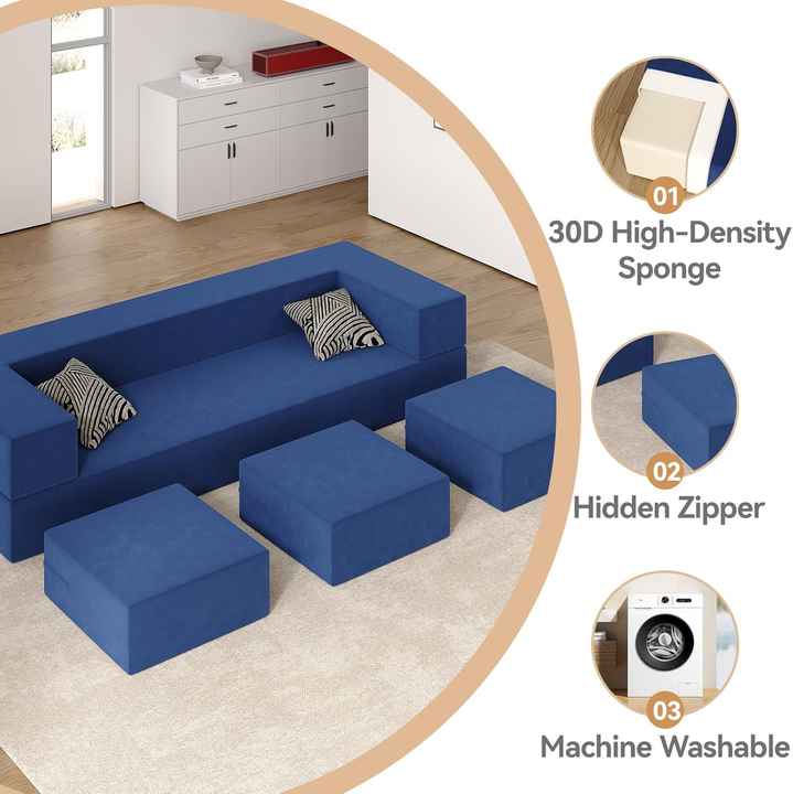 Sofá cama comprimible de combinación modular variable