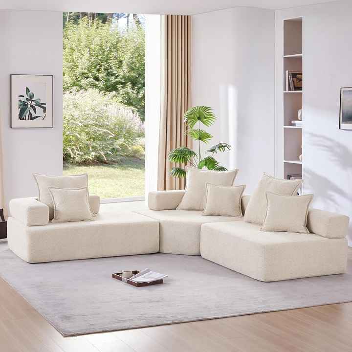 Conjunto de sofá modular comprimido en forma de L de gran tamaño