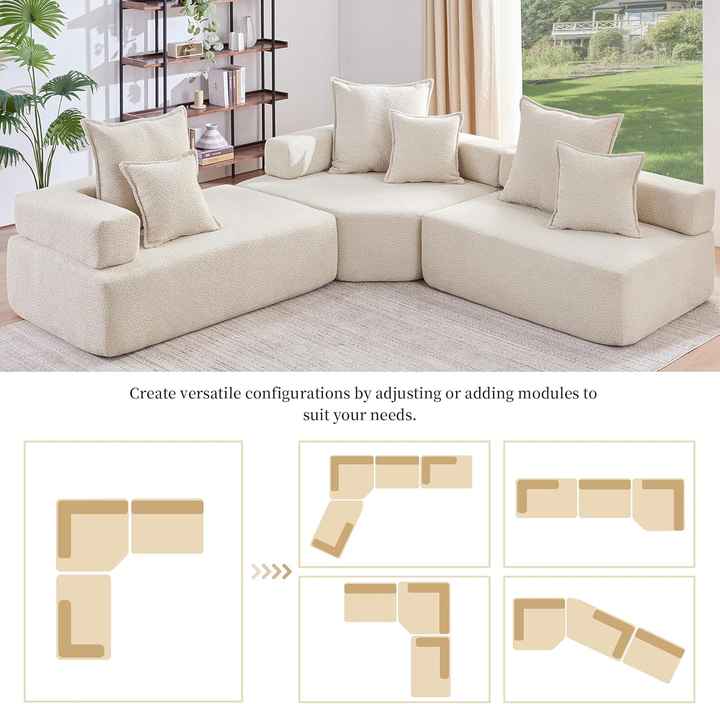 Conjunto de sofá modular comprimido en forma de L de gran tamaño