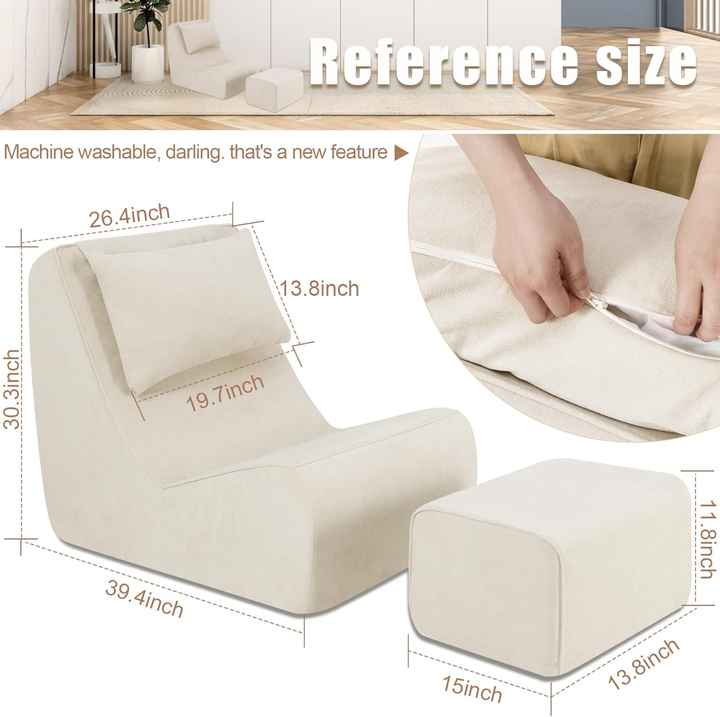 Sofá puf de espuma viscoelástica de alta densidad con almohada para el cuello