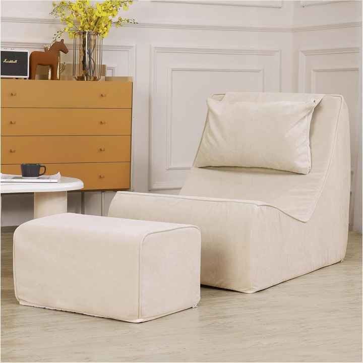 Sofá puf de espuma viscoelástica de alta densidad con almohada para el cuello