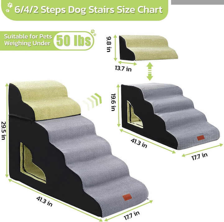 Escalera de 6 escalones de espuma suave para mascotas, empalmada, para cama alta
