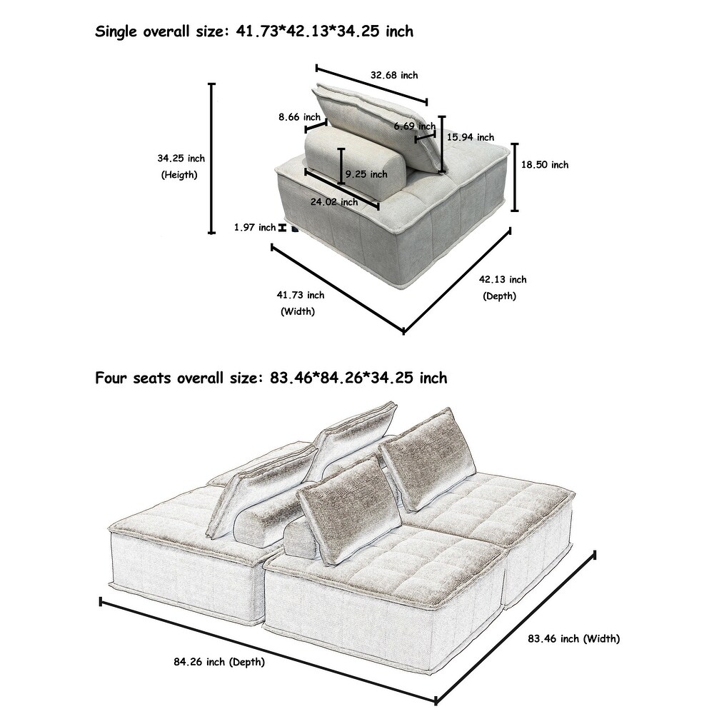 Sofá modular tapizado en chenilla de combinación libre