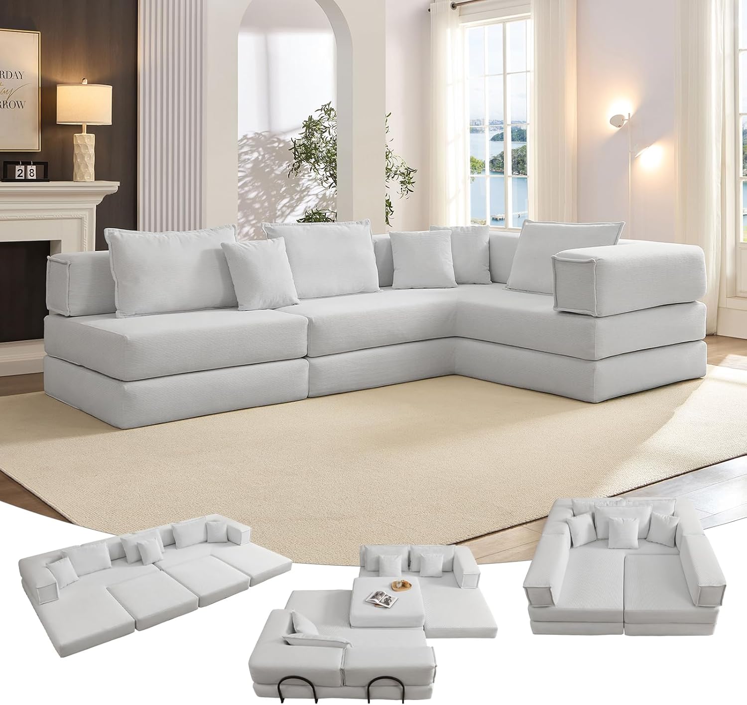 Nuevo conjunto de sofá modular convertible de espuma comprimida de 2025" (118)