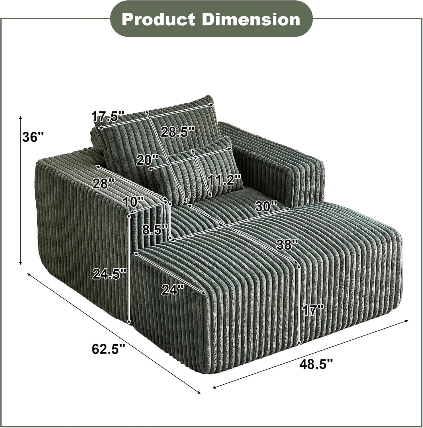 Chaise longue comprimida con tres almohadas