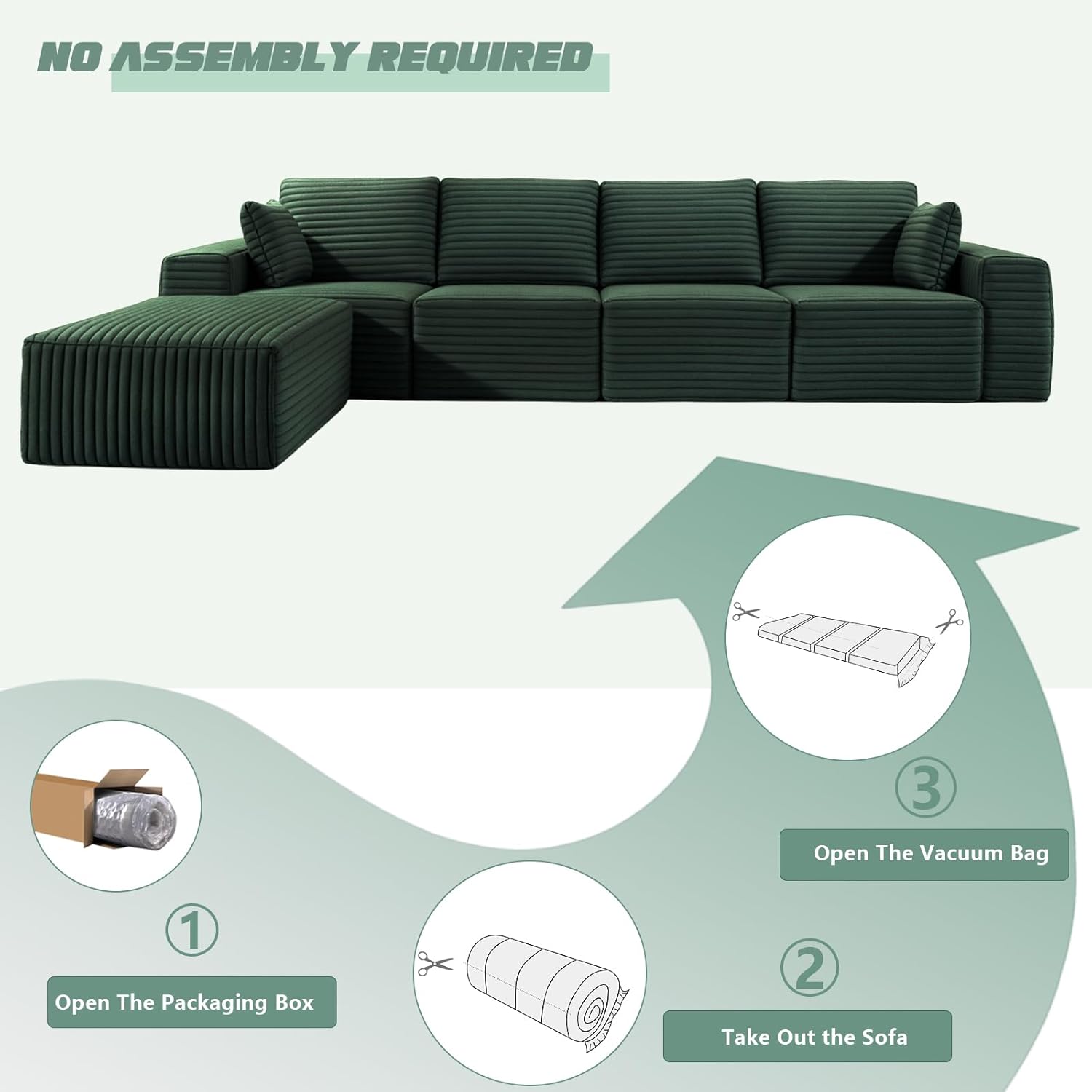 Sofá modular de compresión seccional en forma de U de 146"