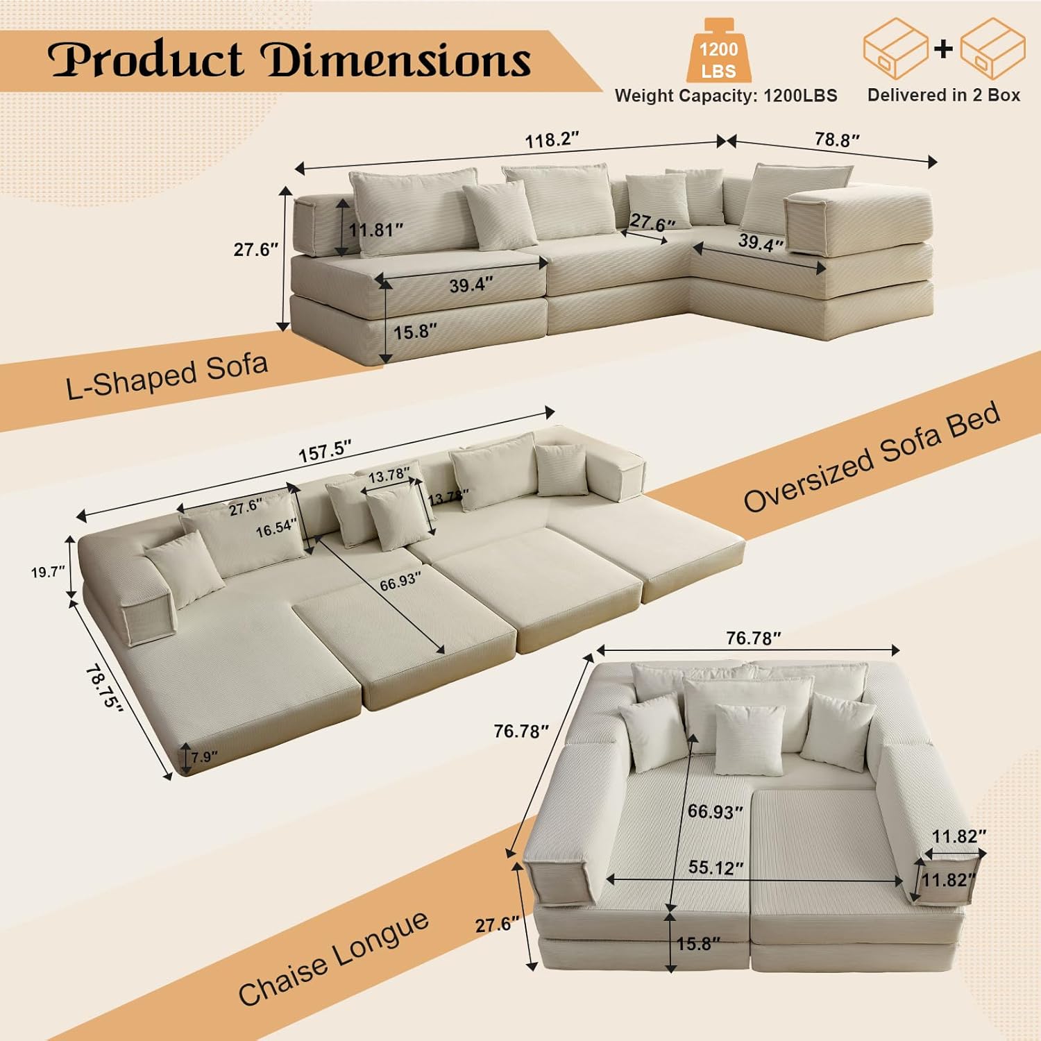 Nuevo conjunto de sofá modular convertible de espuma comprimida de 2025" (118)