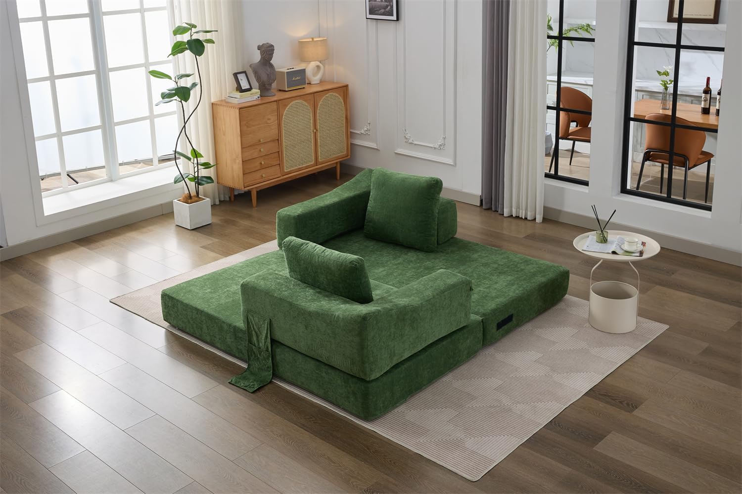 Sofá cama seccional convertible, cojín y brazo rectangulares, 3 plazas
