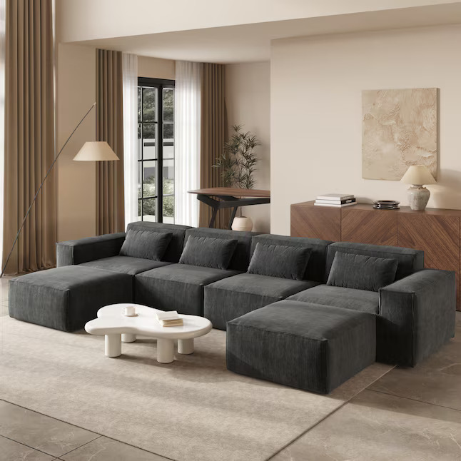 Sofá modular seccional de pana de 4 plazas con esponja comprimible 30D