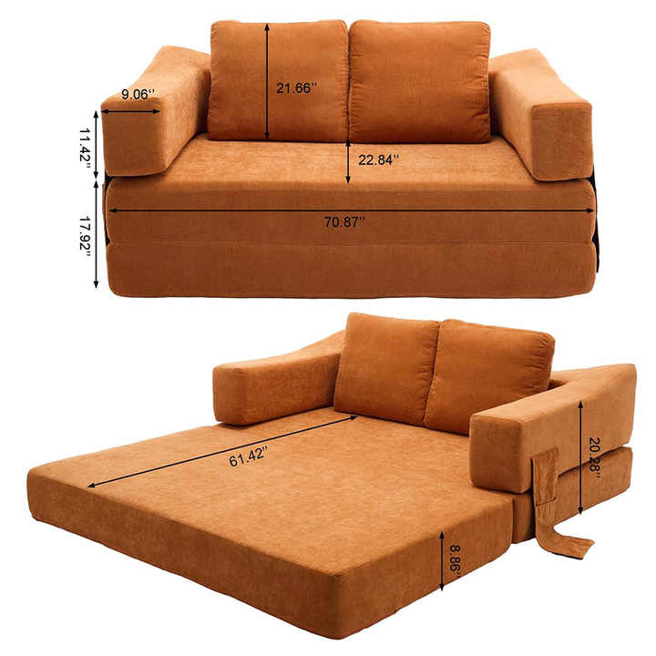 Sofá cama seccional convertible, cojín y brazo rectangulares, 3 plazas