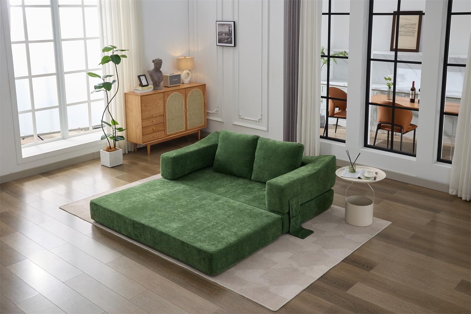 Sofá cama seccional convertible, cojín y brazo rectangulares, 3 plazas