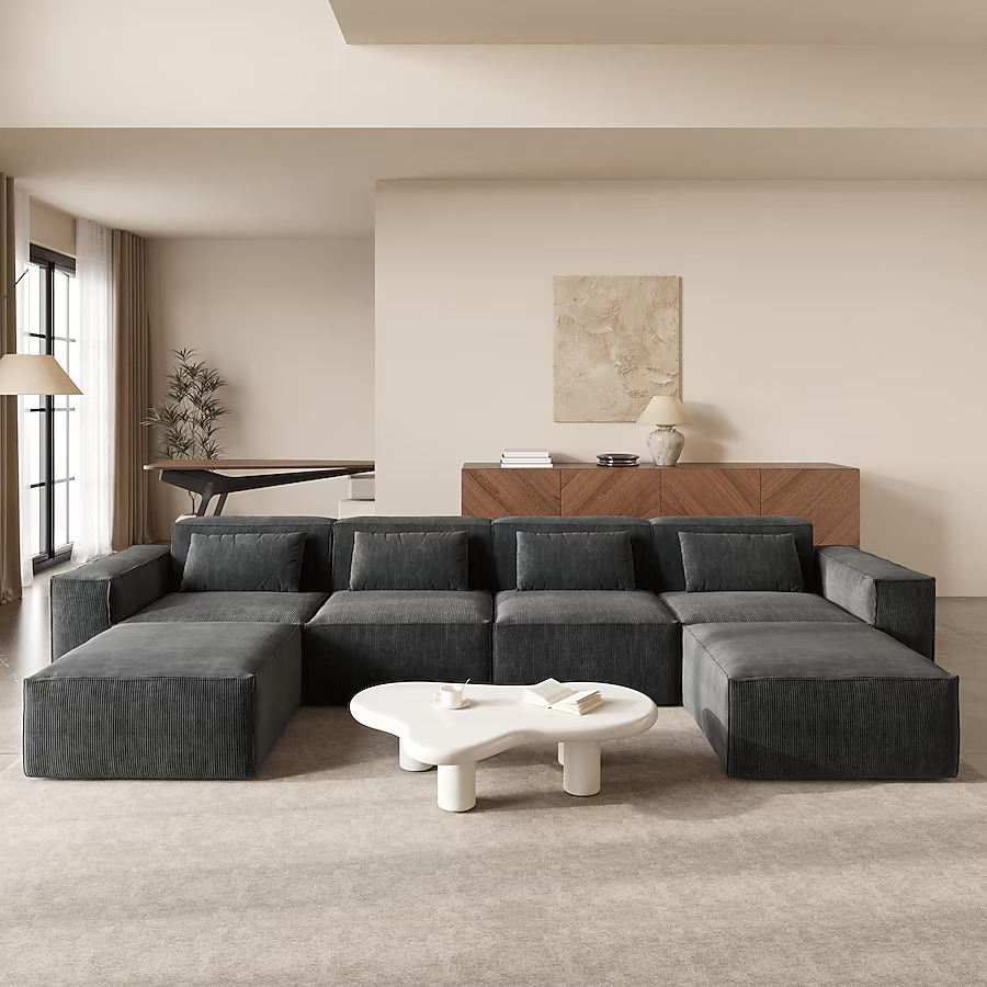 Sofá modular seccional de pana de 4 plazas con esponja comprimible 30D