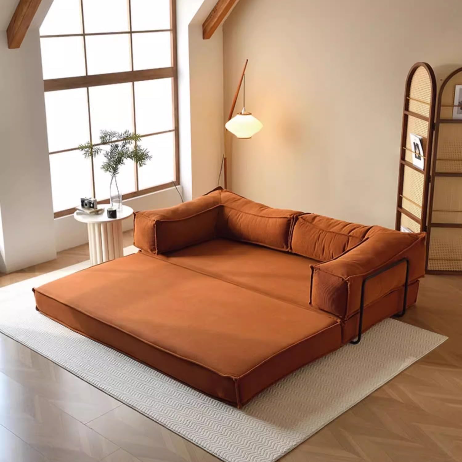Sofá cama seccional convertible, cojín y brazo rectangulares, 3 plazas