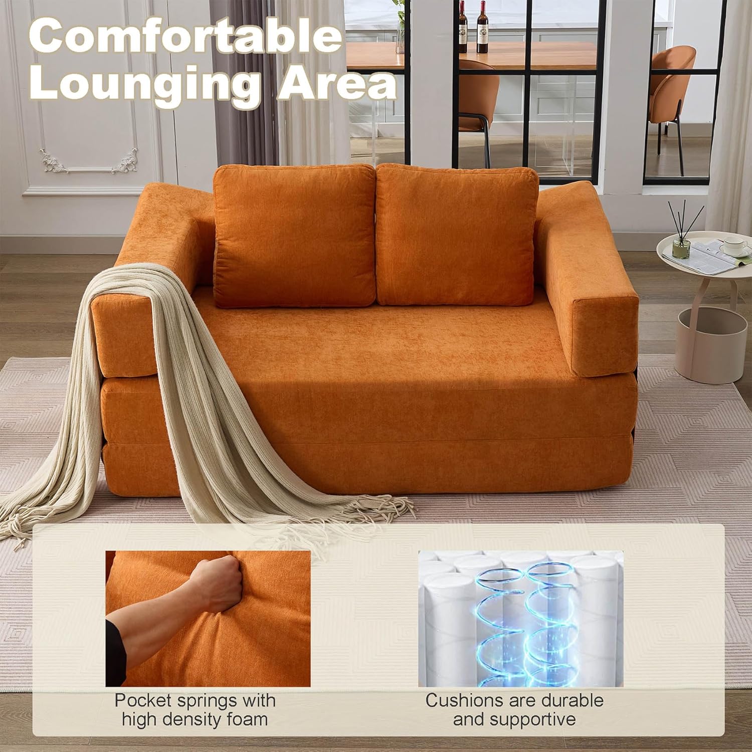 Sofá de espuma comprimida de 70 cm para sala de estar con cama extraíble y reposabrazos extraíbles