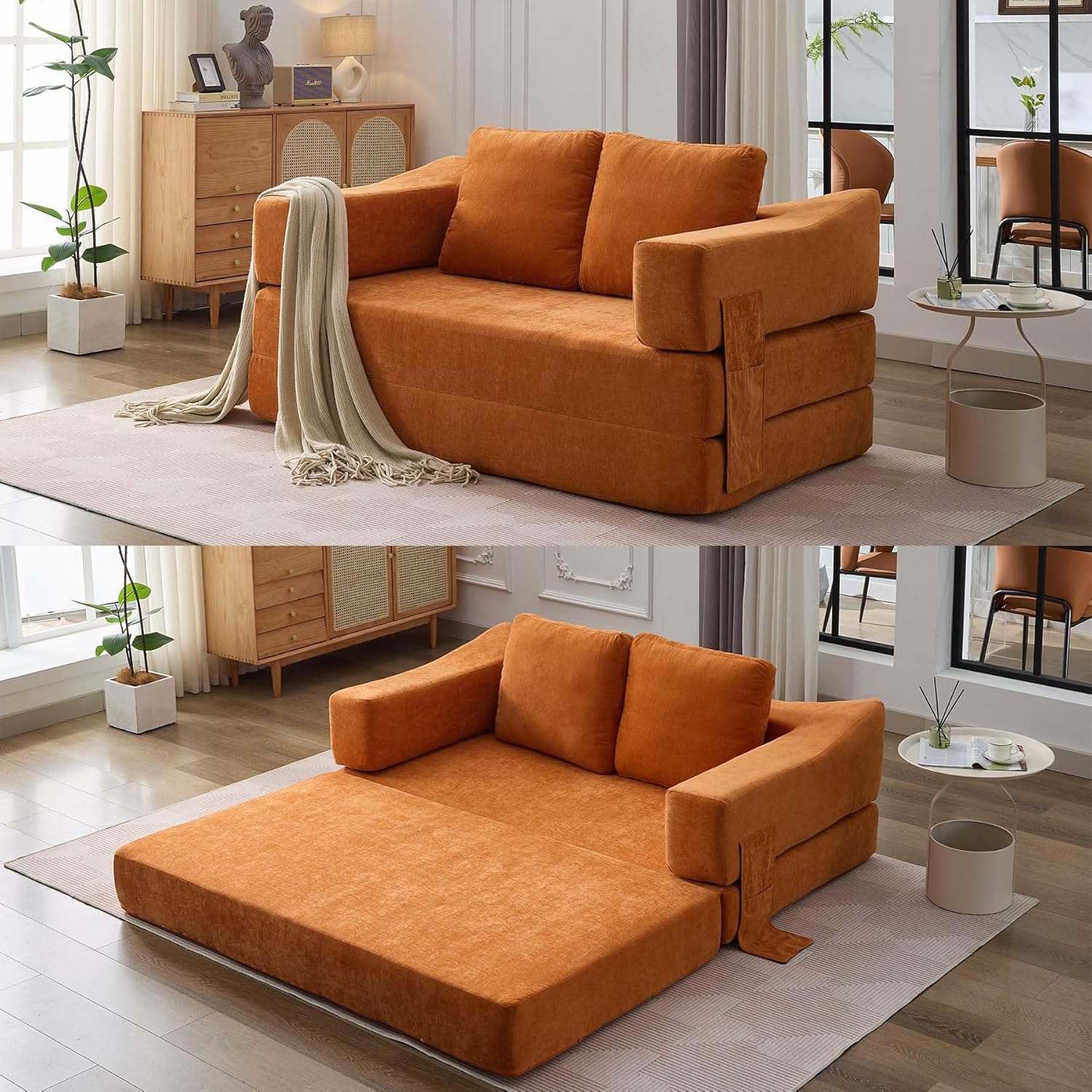 Sofá de espuma comprimida de 70 cm para sala de estar con cama extraíble y reposabrazos extraíbles
