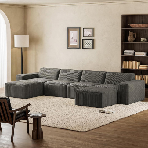 Sofá modular seccional de pana de 4 plazas con esponja comprimible 30D