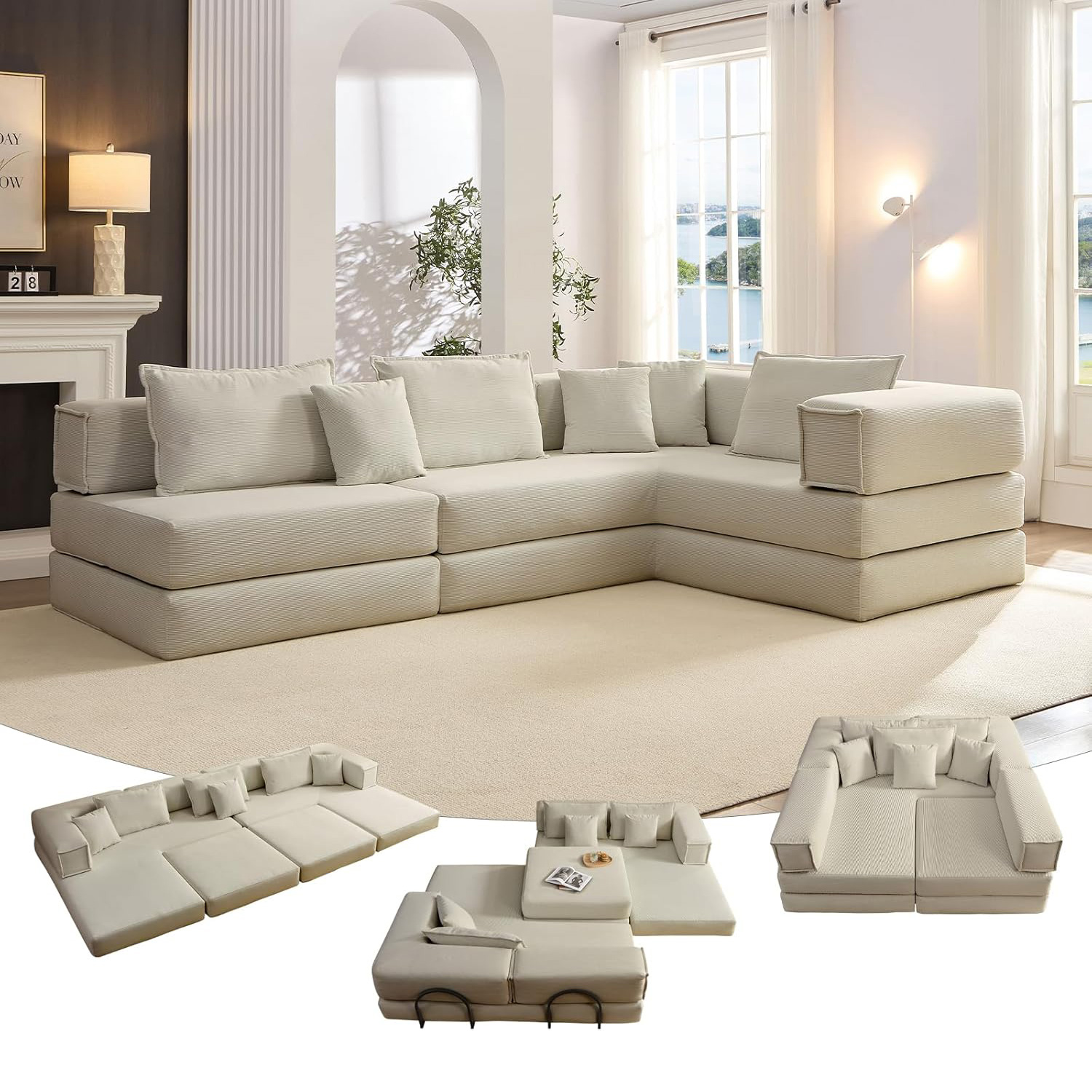 Nuevo conjunto de sofá modular convertible de espuma comprimida de 2025" (118)